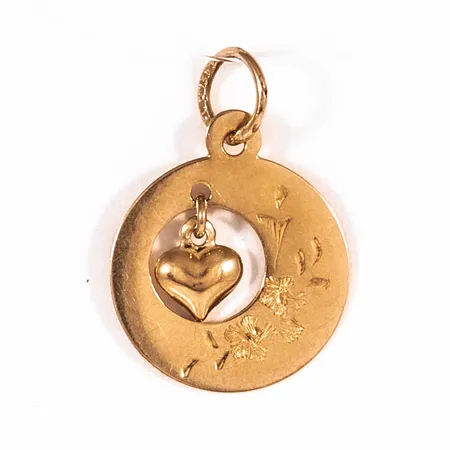 Hänge rondell med hjärta och mönstergravyr Ø 12,5mm 18K 0,5g.