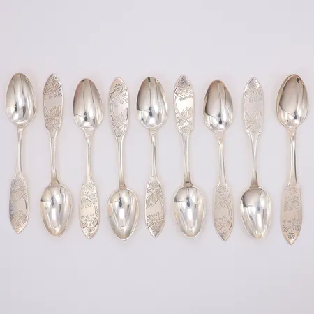 9 kaffeskedar Tornedal 12cm, Persson Aktiebolag, silver 830/1000 Vikt: 118,4 g