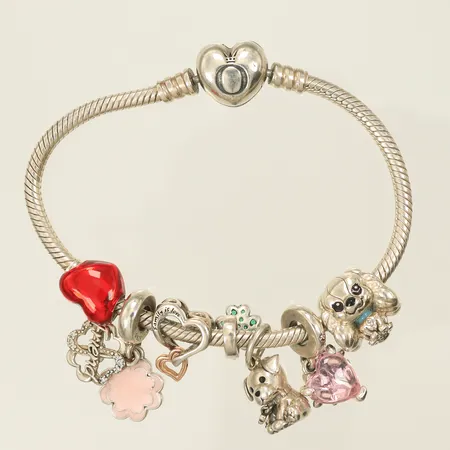 Armband Pandora med berlocker, längd 17cm, bredd 3-20mm, Silver 925/1000, 35,1g Vikt: 35,1 g