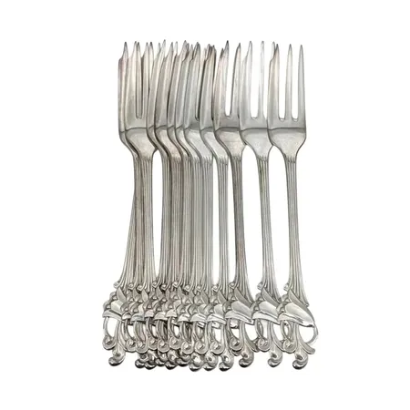 Bakelsegafflar/Tårtgafflar modell "Blåklocka" silver 830/1000, 12 stycken, längd 14,5 cm, Th Marthinsen Norge, fint skick Vikt: 196,5 g