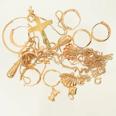 Diverse guldsmycken samtliga defekta, 18K, 13,9g Vikt: 13,9 g