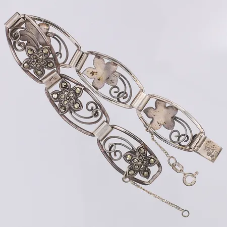 Armband blommor pyriter längd 19cm bredd 16mm, säkerhetskedja, Janson Guldvaru AB 1953, silver 830/1000 Vikt: 19,9 g
