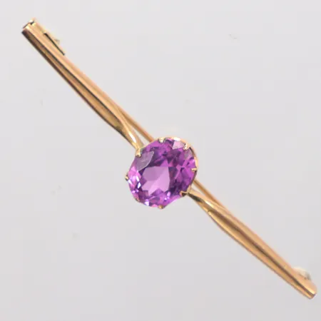 Brosch, lila sten, Finland, längd 5,5cm 14k Vikt: 3,3 g
