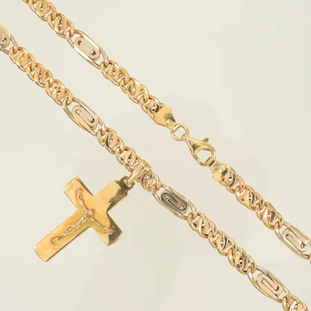 Halskedja med krucifix, längd 52cm, bredd 6mm, (hänge 50x25mm), 18K, 26g Vikt: 26 g