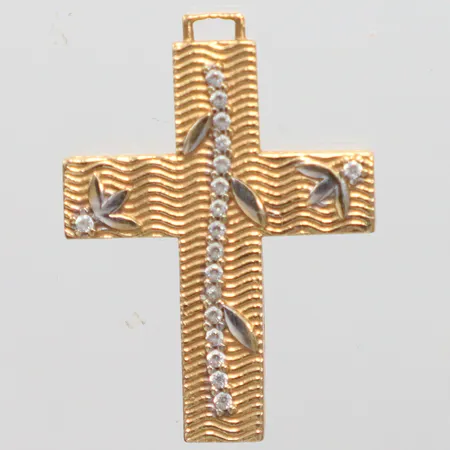Hänge Kors med vita stenar, längd 3cm, bredd 2cm, vit och gult guld, 14K. Vikt: 3 g