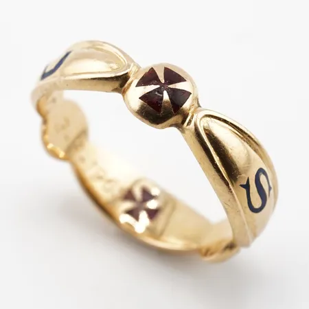 Ring, ordens, stl 22(69), bredd 6mm, 18k, gravyr Vikt: 9,2 g