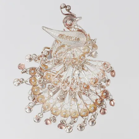 Brosch fågel med filigranarbete, 55x42mm, Silver 925/1000.  Vikt: 8,2 g