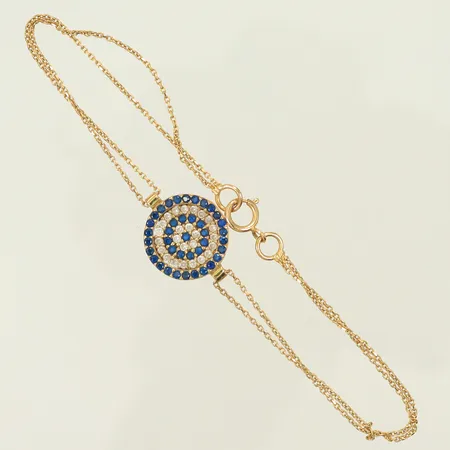 Armband ankarlänk med blå och vita stenar, 18K, 2,6g bruttovikt 