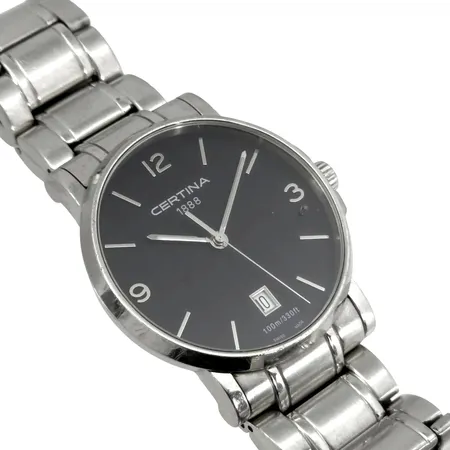 Herrur Certina, DS Caimano, quartz - behov av nytt batteri, stål, Ø39 mm, referensnummer C017410A, handledsmått max 18 cm, mycket bruksmärken, repa och mindre jack i glaset,