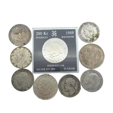 Parti svenska silvermynt, 400-925/1000, finvikt cirka 125g Vikt: 125 g