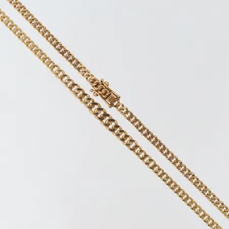 Kedja Pansar, längd 42cm, bredd 3,2-4,7mm, doserad, ojämn, 18K.  Vikt: 15 g