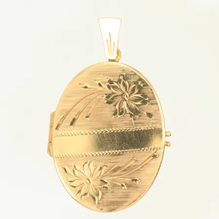 Hänge med mönster, öppningsbart, längd 38mm inkl ögla, bredd 22mm, 14K, 4,6g Vikt: 4,6 g