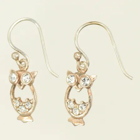 Örhängen ugglor med vita stenar, längd 24mm, bredd 7mm, Silver 925/1000, 1,5g Vikt: 1,5 g