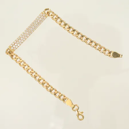 Armband med platta med vita stenar längd 18cm, bredd 5mm, 18K, 7,2g 