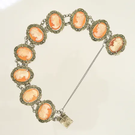 Armband med kamé, längd ca 18cm, bredd 20mm, säkerhetskedja, Silver 830/1000, 18,3g Vikt: 18,3 g