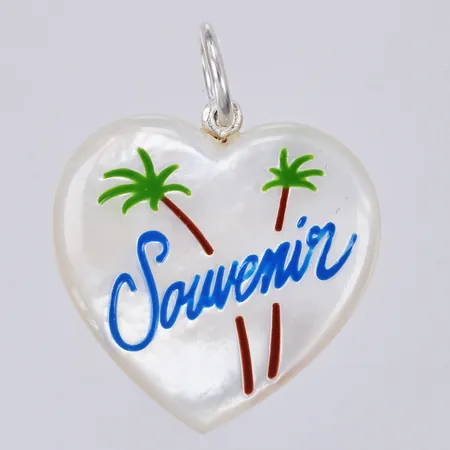 Hänge med plast "Souvenir", längd ca 25mm, bredd ca 22mm, silver Vikt: 3,3 g