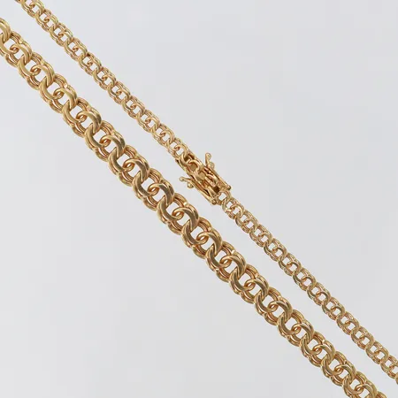 Kedja Bismarck doserad längd 43cm bredd 3-6mm 18K.  Vikt: 15,3 g