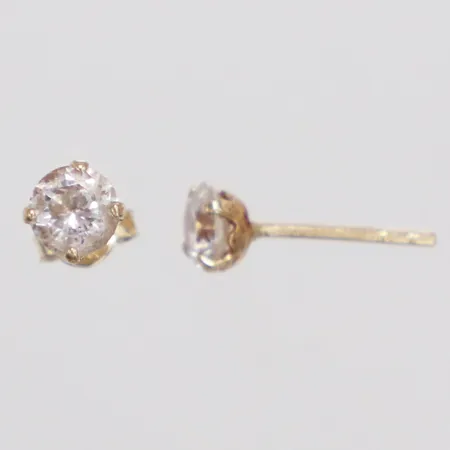 Ett par örhängen vita stenar Ø5mm, en snurrebuss saknas 14K  Vikt: 0,6 g