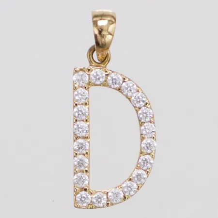 Hänge bokstaven D med vita stenar längd 20cm bredd 8,3mm 18K Vikt: 1 g