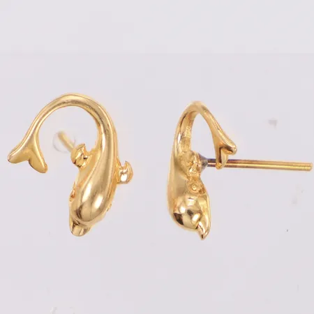 Örhängen delfiner längd 12mm, bred 11mm, saknar snurrebussar, 14K Vikt: 1,2 g