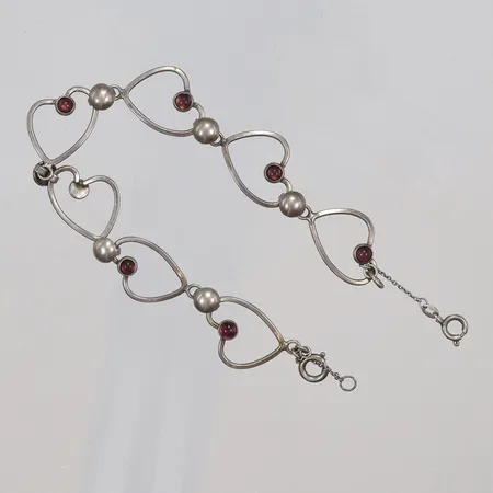 Armband med hjärtan och lila stenar 20cm bredd 15mm säkerhetskedja silver 835/1000  Vikt: 8,2 g