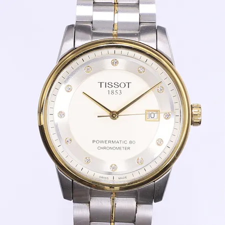 Herrur Tissot Luxury Powermatic 80 Ø41mm, automat, datum, stål, glasbaksida, ref T086408A, serienummer 16BC1279796, stållänk ca 14cm, inga tillbehör