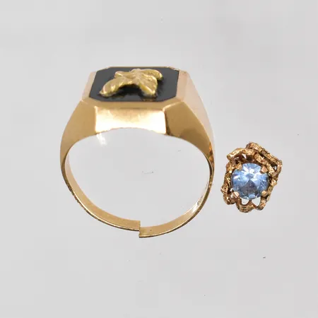 Klackring klippt skena och del till hänge med blå sten 18K Vikt: 6,7 g