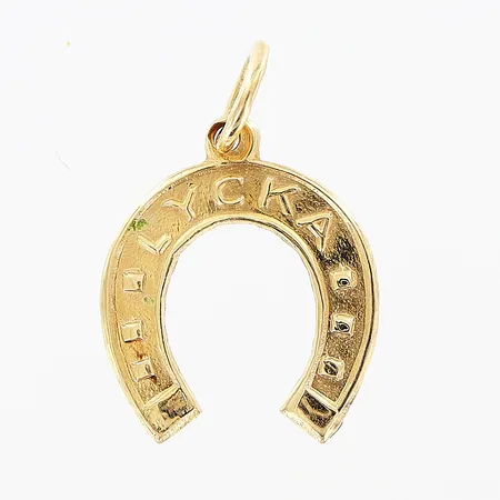 Hänge hästskor text Lycka längd 15 bredd 10mm 18K.  Vikt: 0,4 g