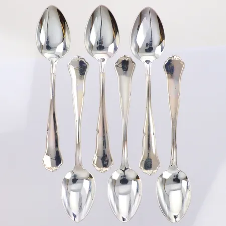 6 Kaffeskedar Chippendale längd 11,5cm, Kultakeskus Oy, Finland, i ask, silver 830/1000 Vikt: 78,1 g