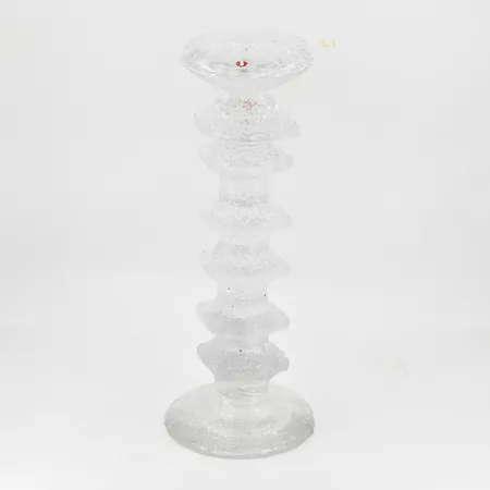 Ljusstake Festivo av Timo Sarpaneva för Iittala 6 ringar höjd 24 cm Ø 7½cm, signerad TS, etikettmärkt, klarglas. Skickas med postpaket.