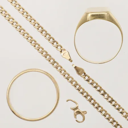 Kedja och ringar, defekta, saknar låst, gravyr, 18K Vikt: 12,6 g