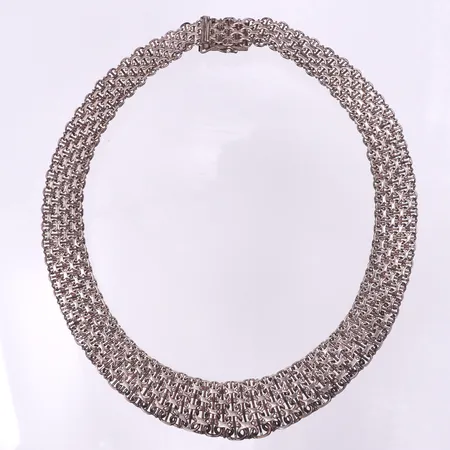 Collier X-länk,Golden Swan AB Stockholm,längd ca 45 cm,bredd 18.5-24.8 mm,ojämnheter,silver 925/1000. Vikt: 78 g