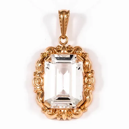 Hänge med stor ofärgad sten bredd 20mm, längd 35mm 18K 5,3g.