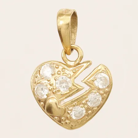 Hänge hjärta med vita stenar längd 30mm inkl ögla, bredd 12mm, 21K  Vikt: 1,4 g