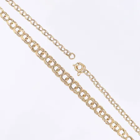 Halscollier doserad Bismarck längd 48cm bredd 3-5mm avbruten ögla vid låset men låset fungerar bra 18K Vikt: 8,6 g