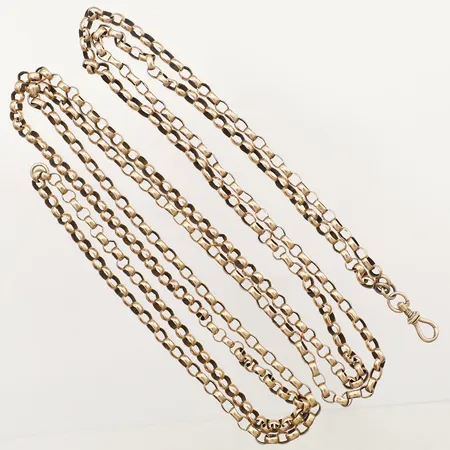 Klockkedja Ärtlänk längd 148cm, bredd 4mm, delar ej guld, bucklor, defekter, 14K Vikt: 31 g