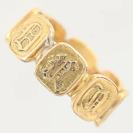 Ring med dekor stl:17, bredd 7mm, skev, 18K Vikt: 3 g