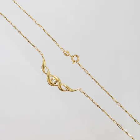 Collier med vit sten längd ca 41cm, bredd 1-9mm, italienska stämplar, 18K Vikt: 7,9 g