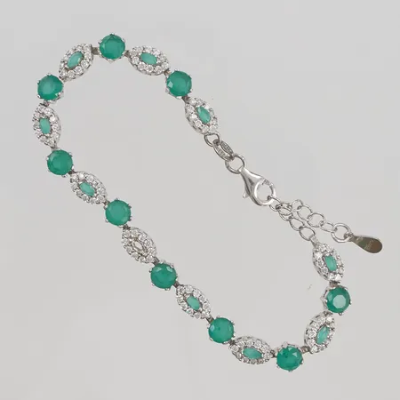 Armband, 16-19,5cm, gröna/vita stenar, 925/1000 Silver 8,6g.