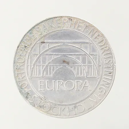 Minnesmynt Europa Förtroende Säkerhet Nedrustning Stockholm Sverige 100kr år 1984, Ø32mm, 925/1000 Vikt: 15,9 g