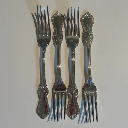 Fyra Bordsgafflar modell Olga, längd 18cm, GAB, 830/1000 Silver. Vikt: 161 g