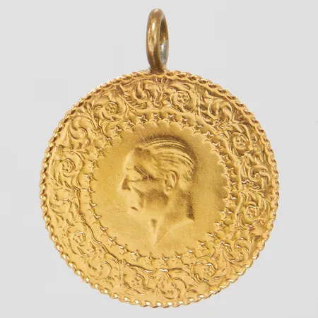 Mynt/Hänge Ataturk år 2007 Ø18mm, ögla i metall, 22K, bruttovikt: 1,8g.