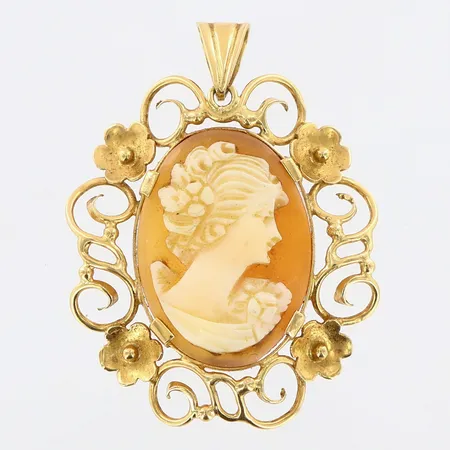 Hänge med kamé 37mm, bredd:27mm, 18K  Vikt: 4,2 g
