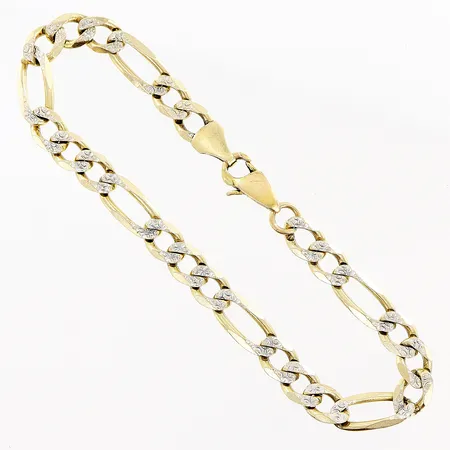 Armband Figaro mönster längd 18,5cm bredd 6mm gul/vitguld, lagning på lås, 14K.  Vikt: 10 g