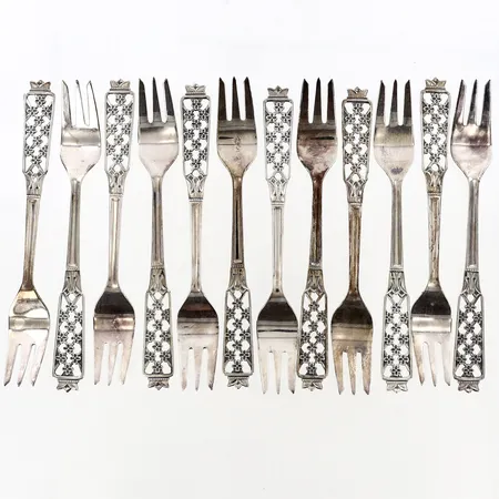 12 Bakelsegafflar 12cm,  modell:Prinsess, CESON silver 830/1000 Vikt: 208,5 g