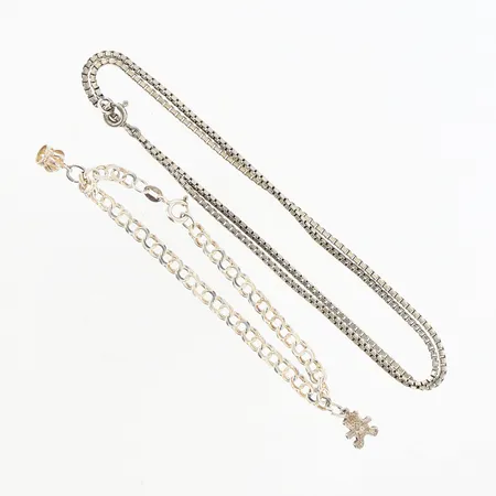 Kedja Venezia 46cm bredd:1,2mm, ojämn, Armband Bismarck 16cm bredd:4mm, 2 hängen, skevt, silver 835/1000 Vikt: 9,8 g