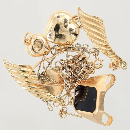 Guldsmycken med sten länkbitar ögla, bucklor skevheter defekta gravyr 18K  Vikt: 15,2 g