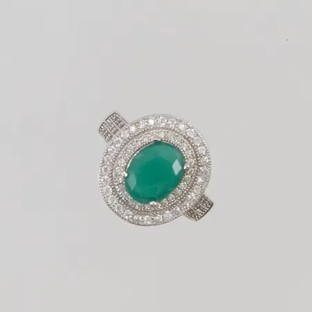 Ring, Ø16¼, bredd:16mm, grön/vita stenar, 925/1000 Silver 4,1g.