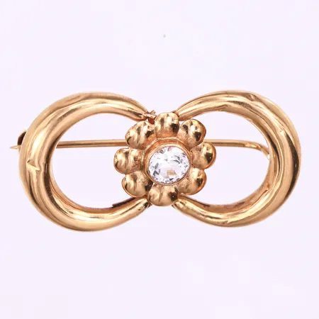 Brosch med vit sten,omarbetade örhängen,längd ca 32 mm,18k. Vikt: 3,4 g