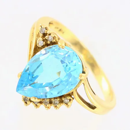 Ring med blå och vita stenar, stl:16½, bredd ca 12mm, 14K Vikt: 3,8 g